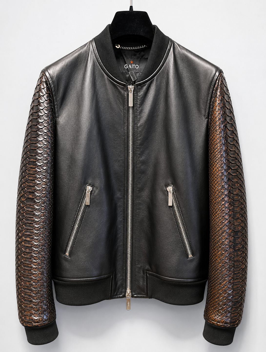 Leather Bomber DIAMOND PYTHON, black - red