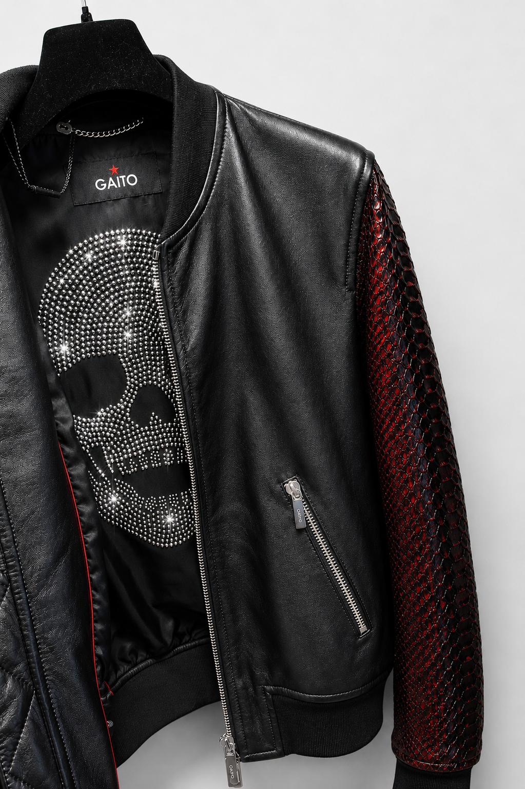 Leather Bomber DIAMOND PYTHON, black - red