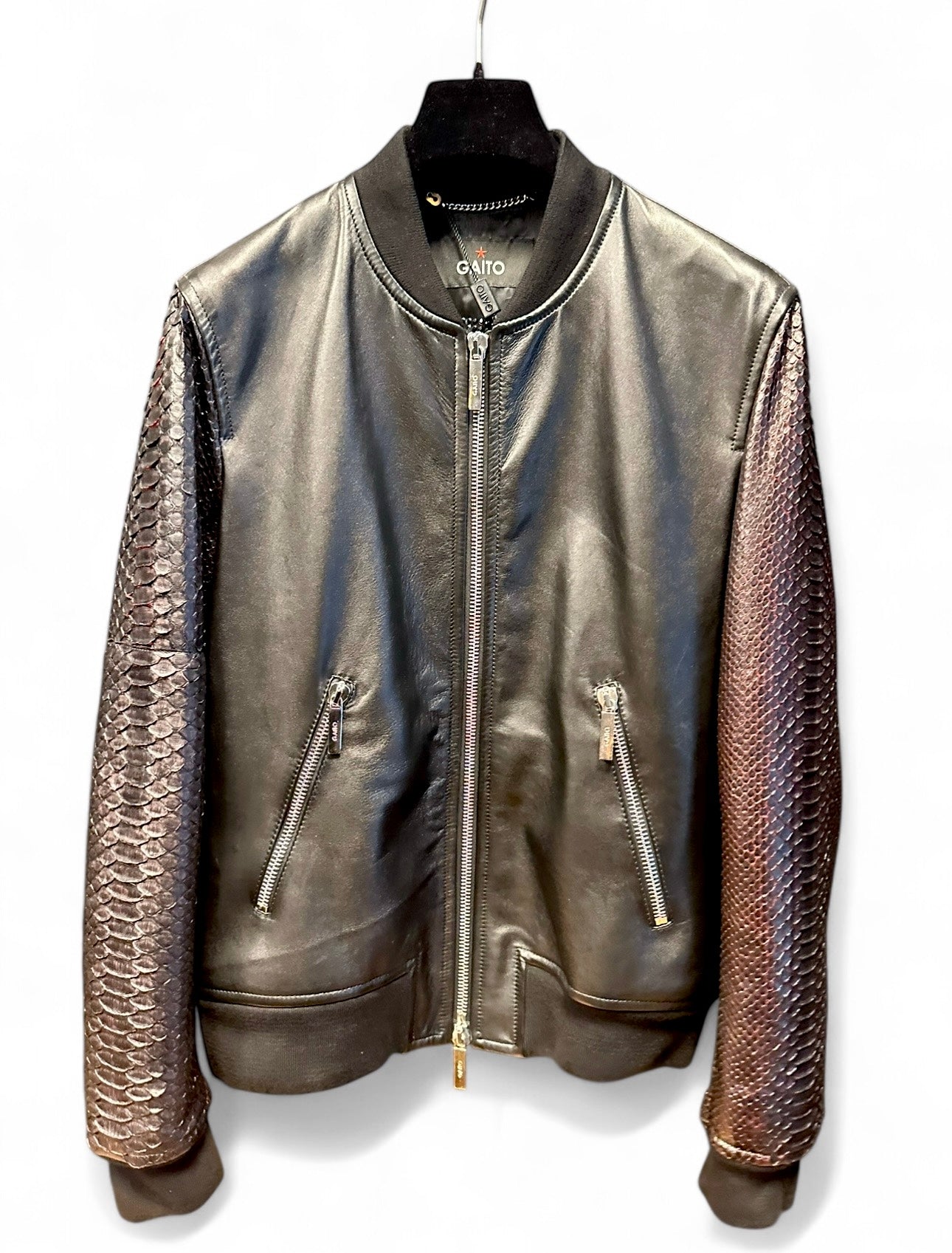 Leather Bomber DIAMOND PYTHON, black - red