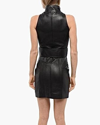 Lederkleid mit Biker-Detail