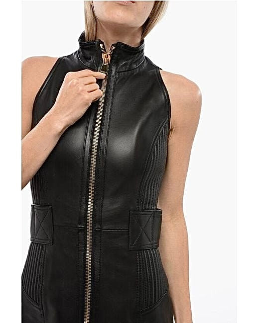 Lederkleid mit Biker-Detail