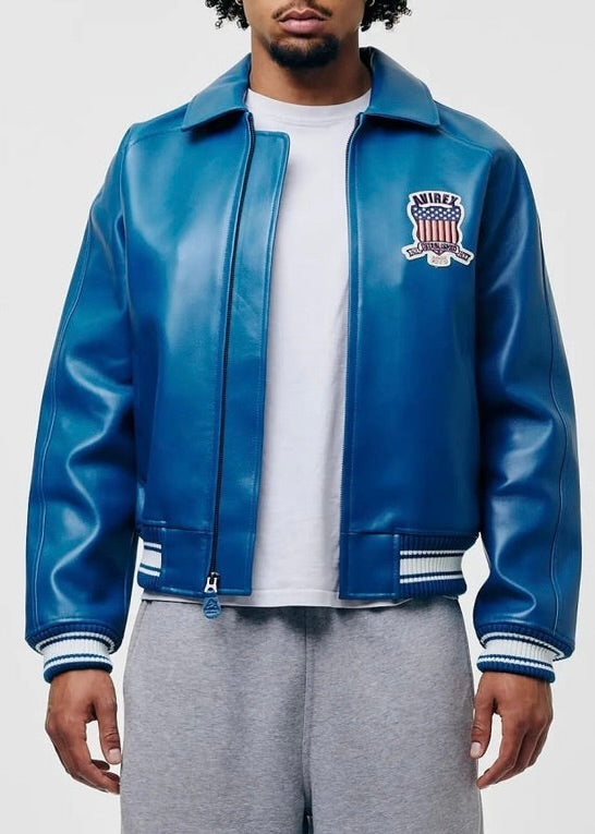 AVIREX Icon Lederjacke - Blaugrün