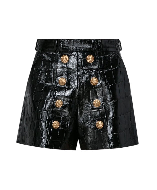Schwarze Ledershorts mit Krokodilprägung