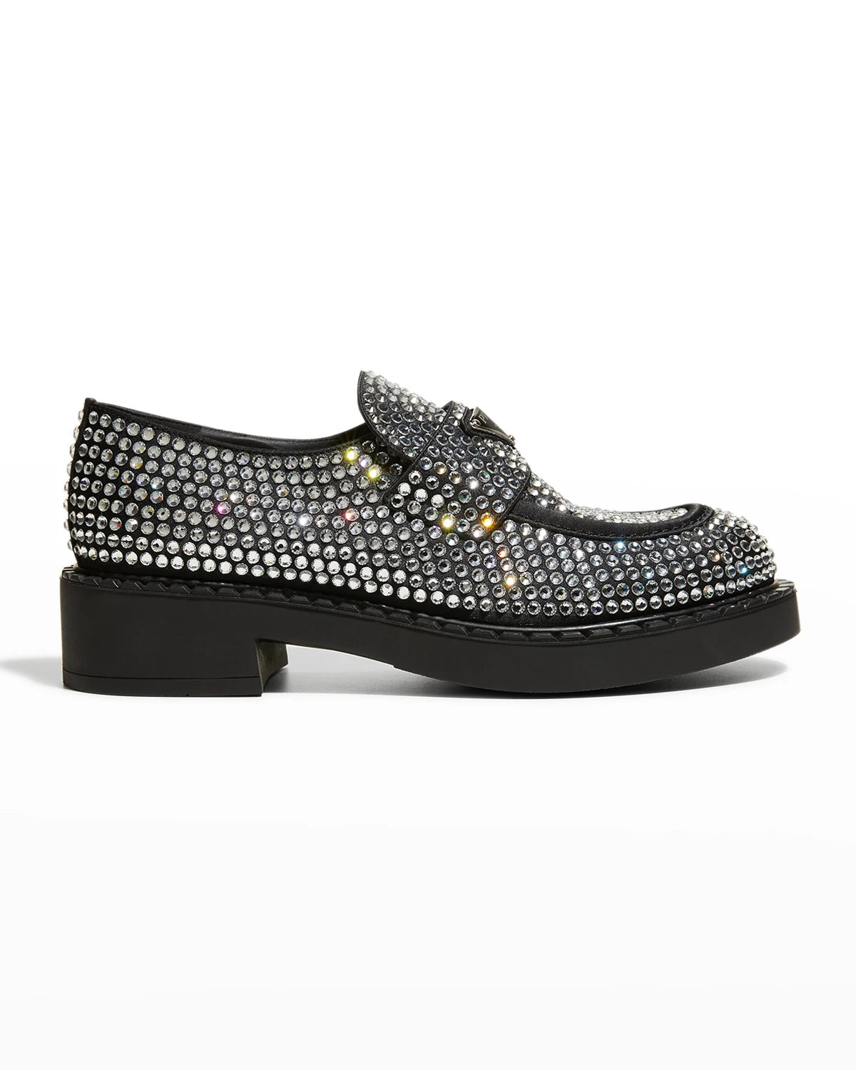 Prada 50mm Crystal Loafer Schwarz Satin