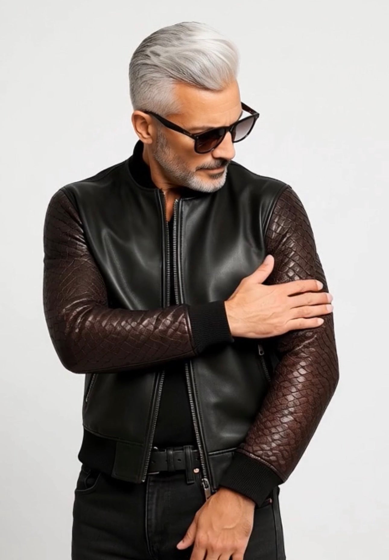 Leather Bomber DIAMOND PYTHON, black - red