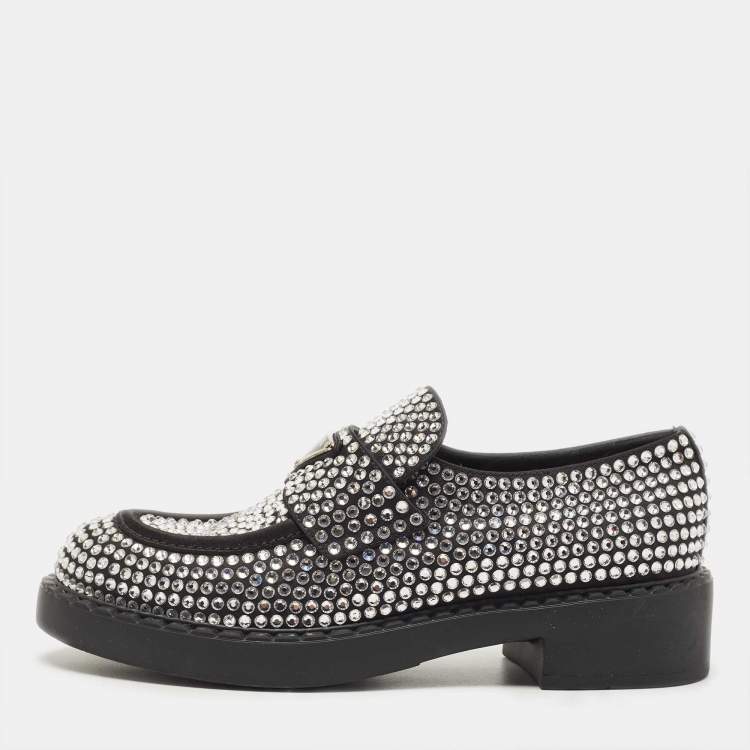 Prada 50mm Crystal Loafer Schwarz Satin