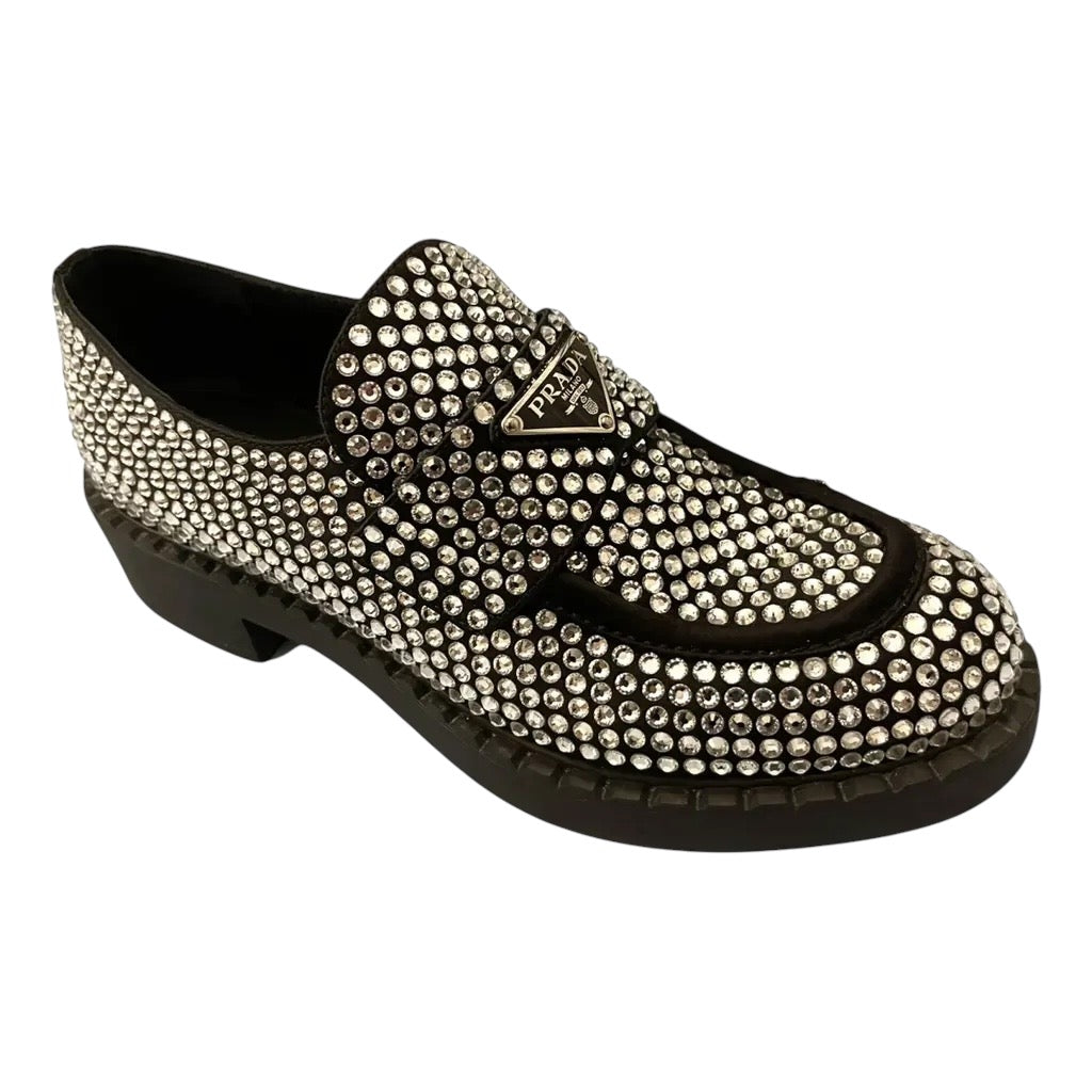 Prada 50mm Crystal Loafer Schwarz Satin