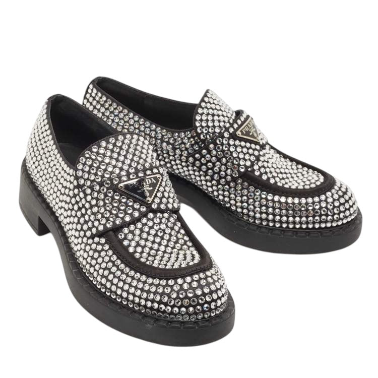 Prada 50mm Crystal Loafer Schwarz Satin