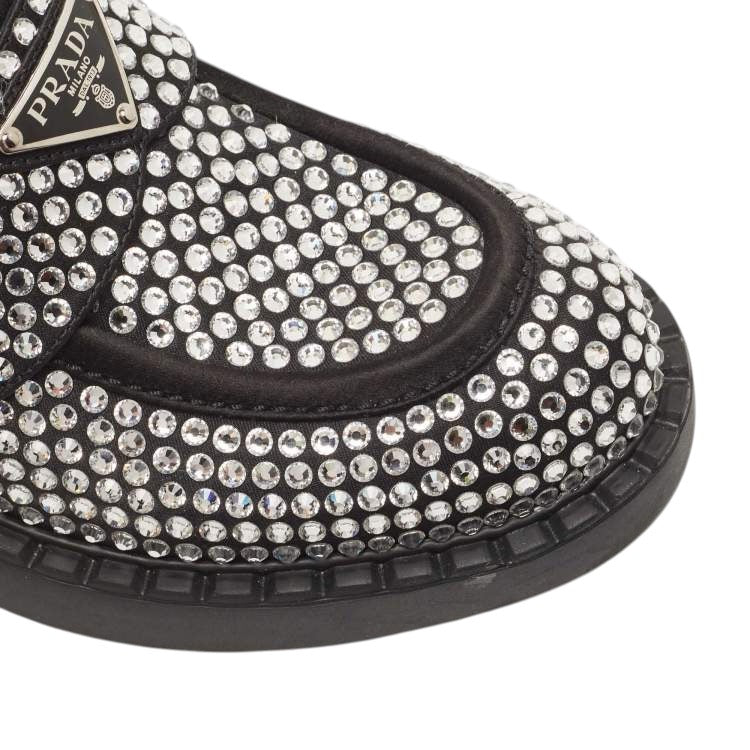 Prada 50mm Crystal Loafer Schwarz Satin