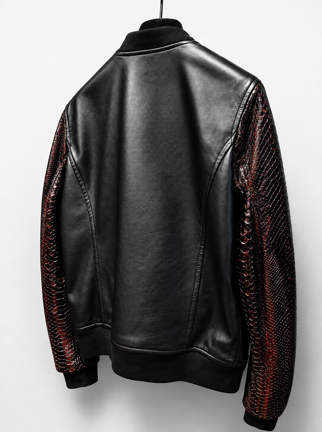 Leather Bomber DIAMOND PYTHON, black - red