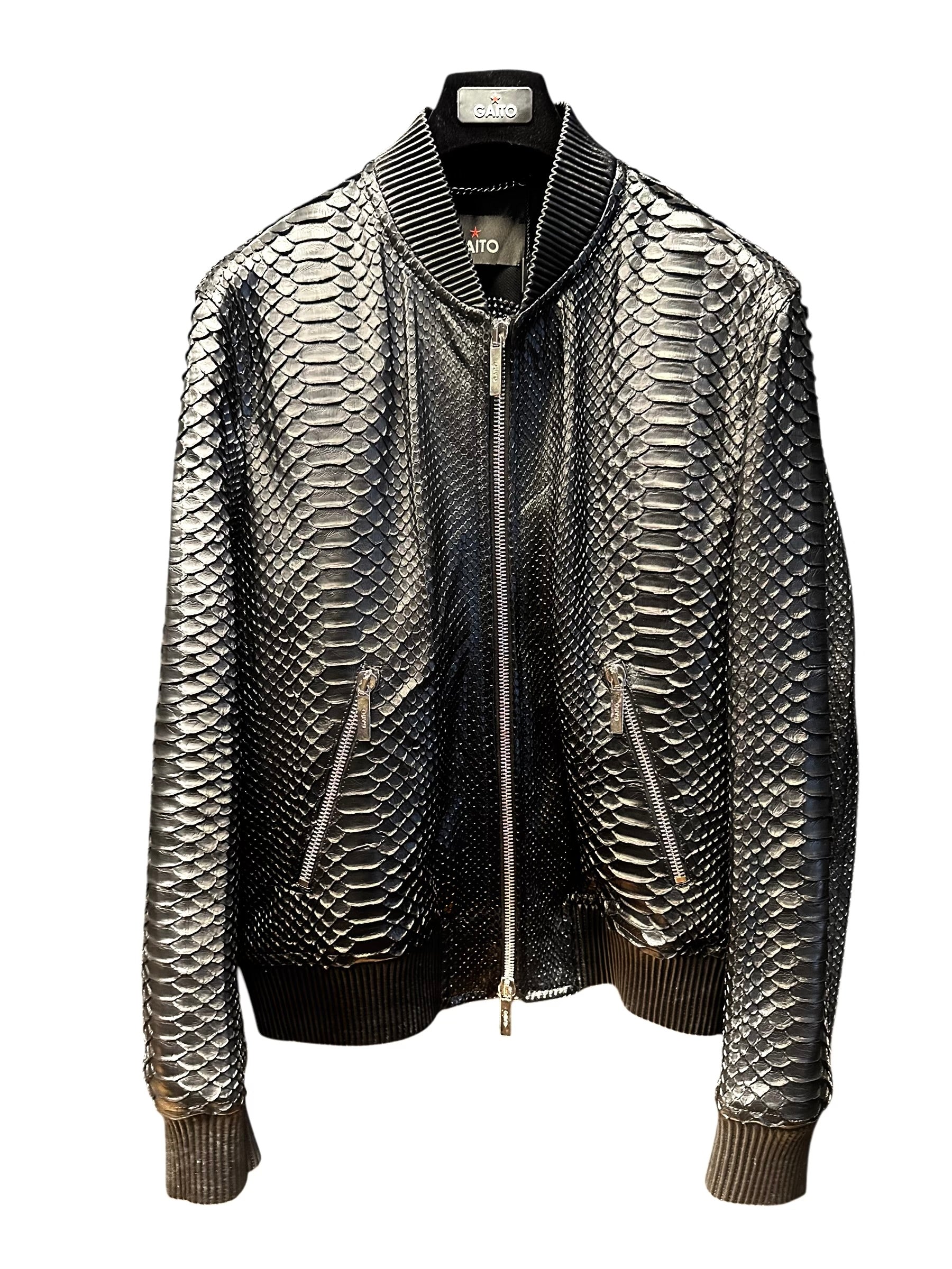 Leather Bomber Jacket PYTHON black