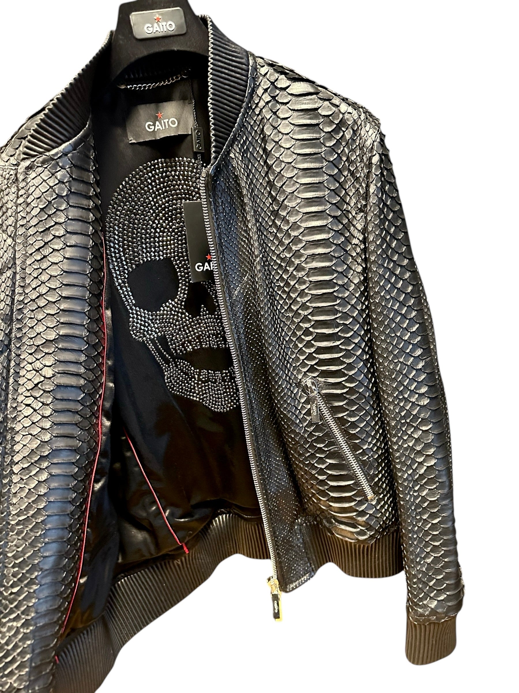 Leather Bomber Jacket PYTHON black